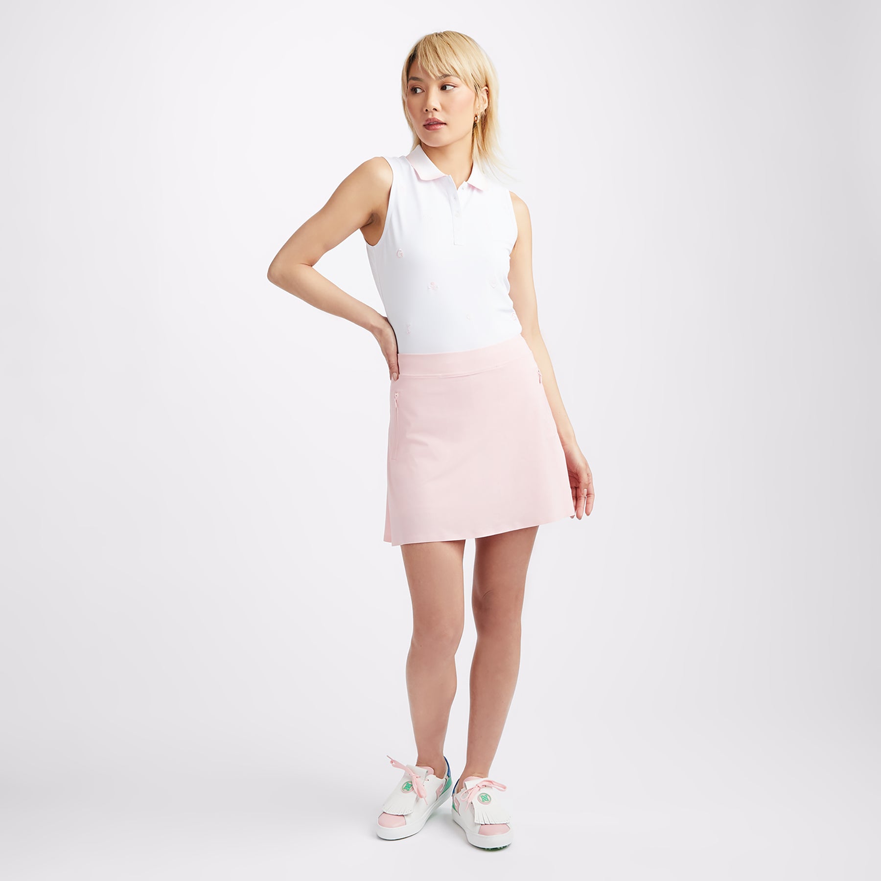 EMBROIDERED RIB COLLAR TECH PIQUÉ SLEEVELESS POLO 女士 百褶領無袖 POLO衫