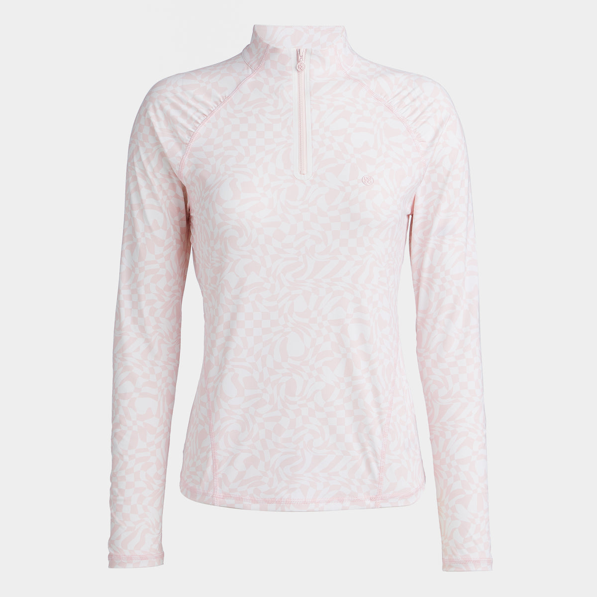 DISTORTED CHECK SILKY TECH NYLON RUCHED QUARTER ZIP PULLOVER 女士 長袖拉鍊上衣