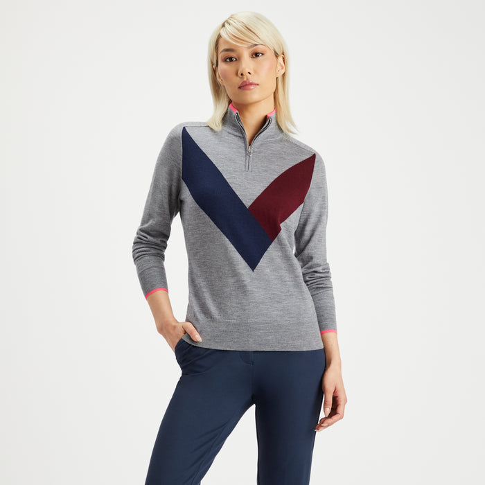 MULTI V 1/4 ZIP SWEATER 女士 美利奴羊毛四分之一拉鍊毛衣