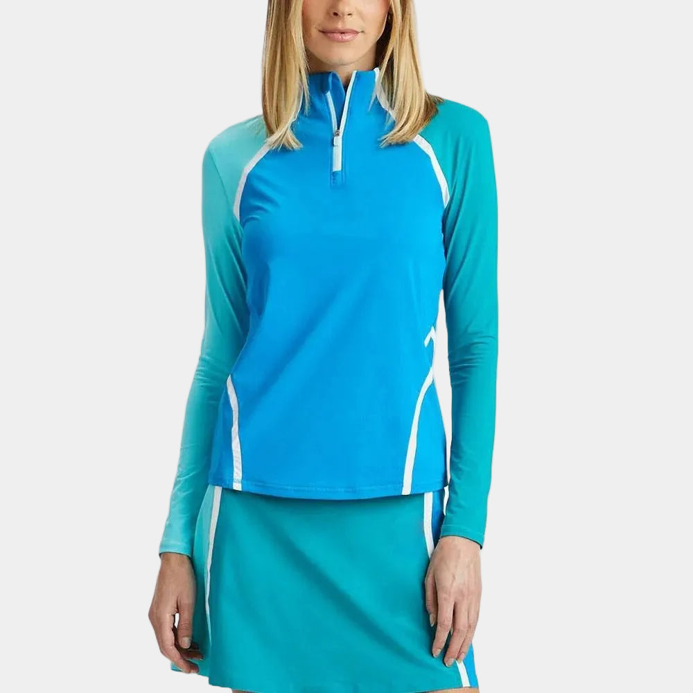 COLOUR BLOCK SILKY TECH QUARTER ZIP PULLOVER 女士 拉鍊套頭衫