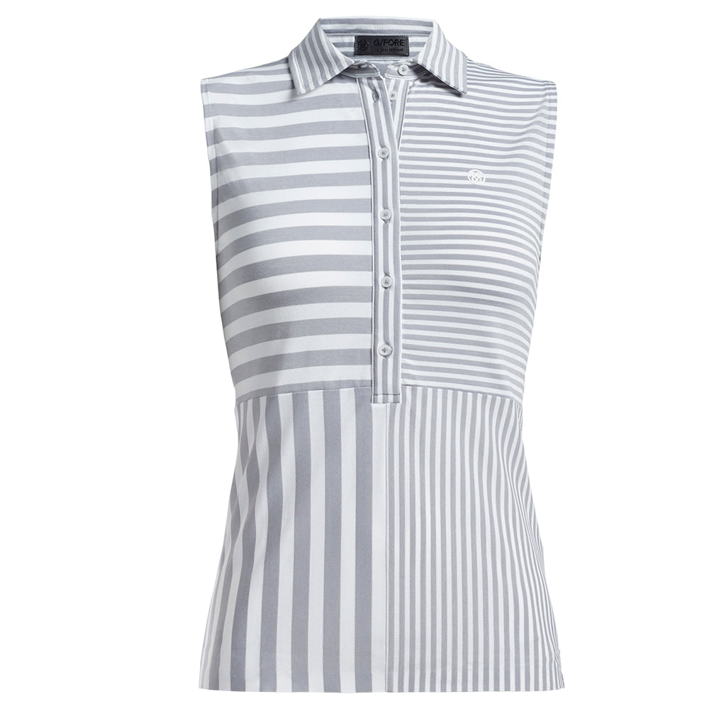 PERFORATED STRIPE SLEEVELESS POLO 女士 穿孔條紋無袖POLO衫
